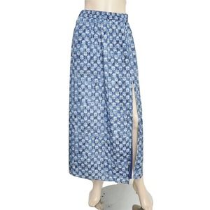 Michael Kors Front Slit Lakheri Leaf Print Maxi Skirt Heritage Blue XS/S/M Nwt